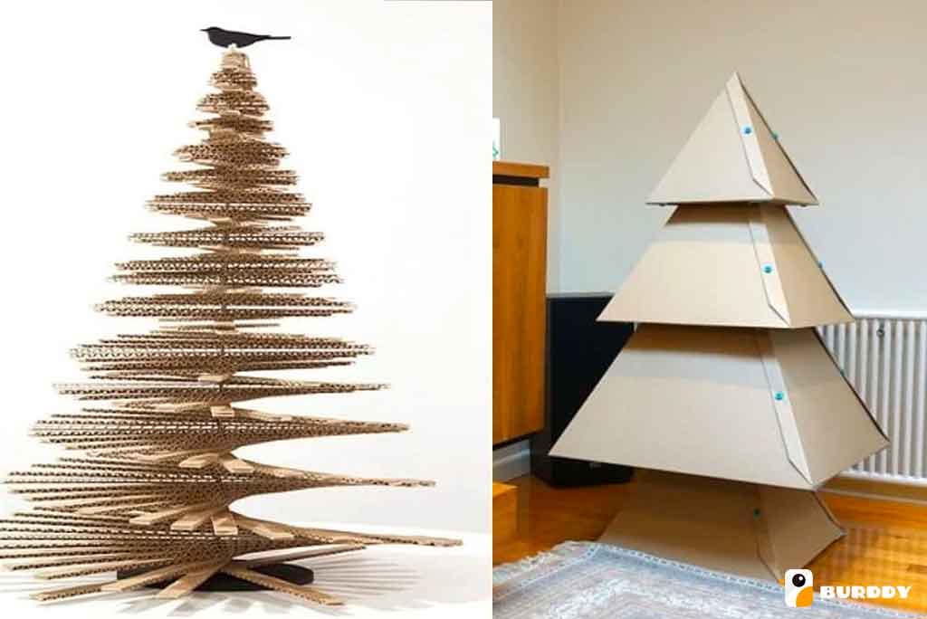 A Christmas tree made from pallet wood or recycled cardboard, the must for eco-friendly decor